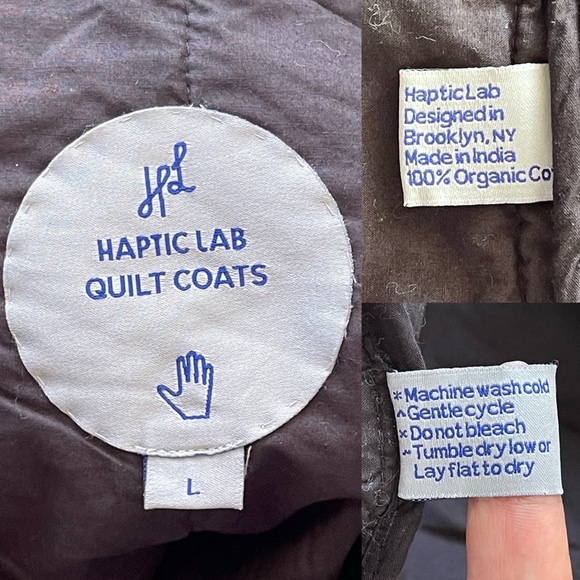 Haptic Lab Snake Path Quilt Coat Organic Cotton Blue Black Large EUC - Picture 5 of 10